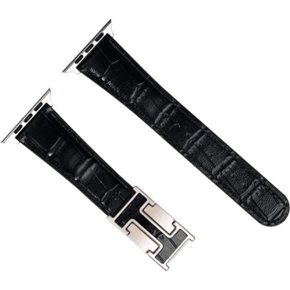 NEW Black/Silver Alligator Leather Apple Watch Band main image 4
